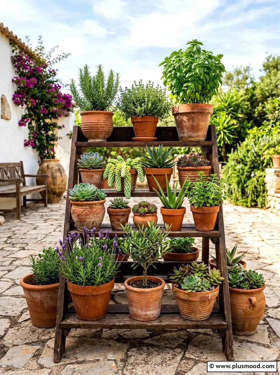 Terracotta Planter Display - 25 summer boho patio ideas
