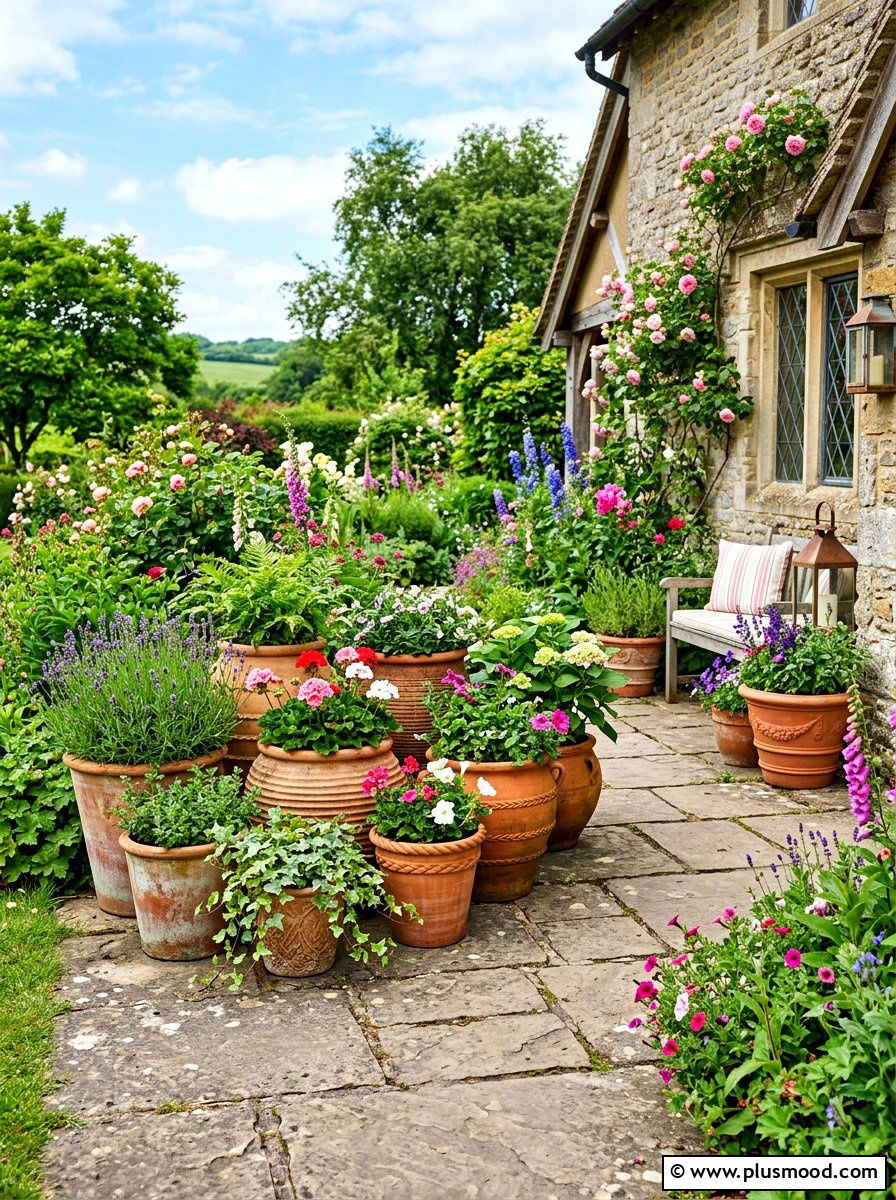 Terracotta Planter Grouping - 25 late summer cottage decor ideas