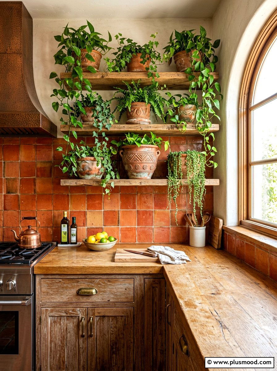 Terracotta Planters - 25 summer kitchen shelf decor ideas
