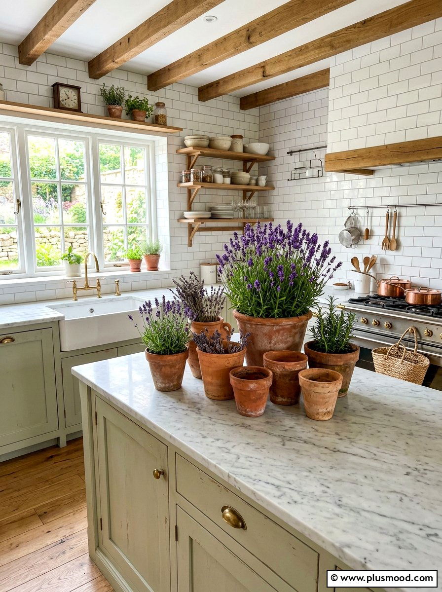 Terracotta Pot Display - 25 summer farmhouse kitchen decor ideas