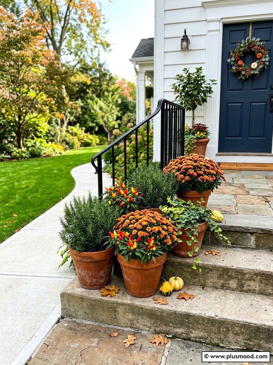 Terracotta Pot Fall Grouping - 25 summer to fall porch decor ideas