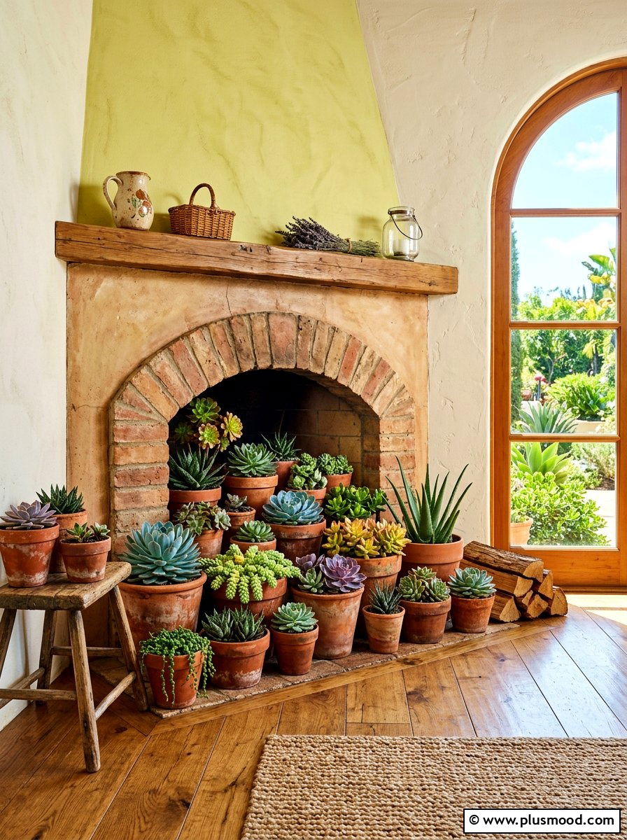 Terracotta Pot Fireplace Display - 25 summer mantel decor ideas