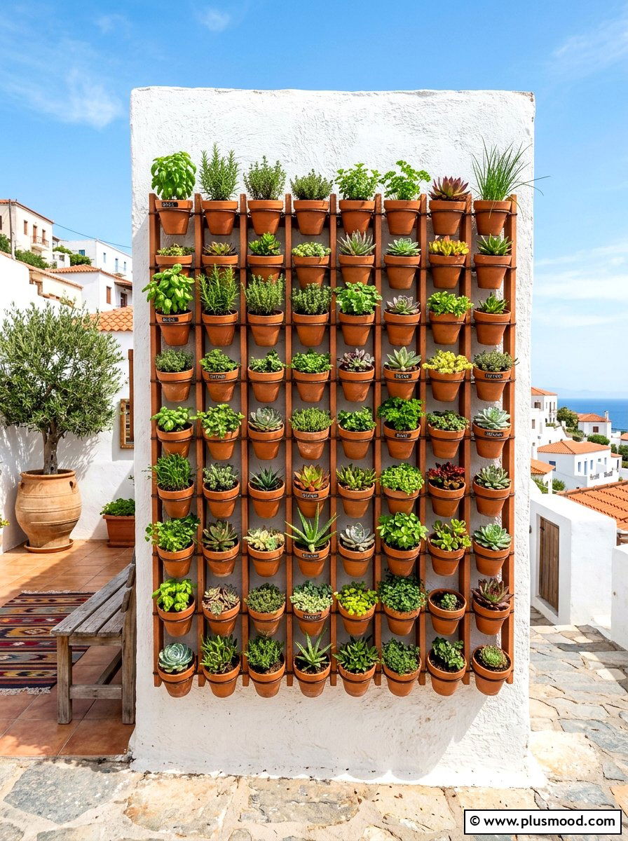 Terracotta Pot Wall Grid - 25 summer patio wall decor ideas