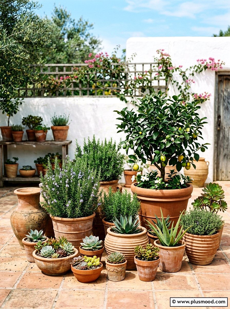 Terracotta Potted Plants - 25 summer Mediterranean patio ideas