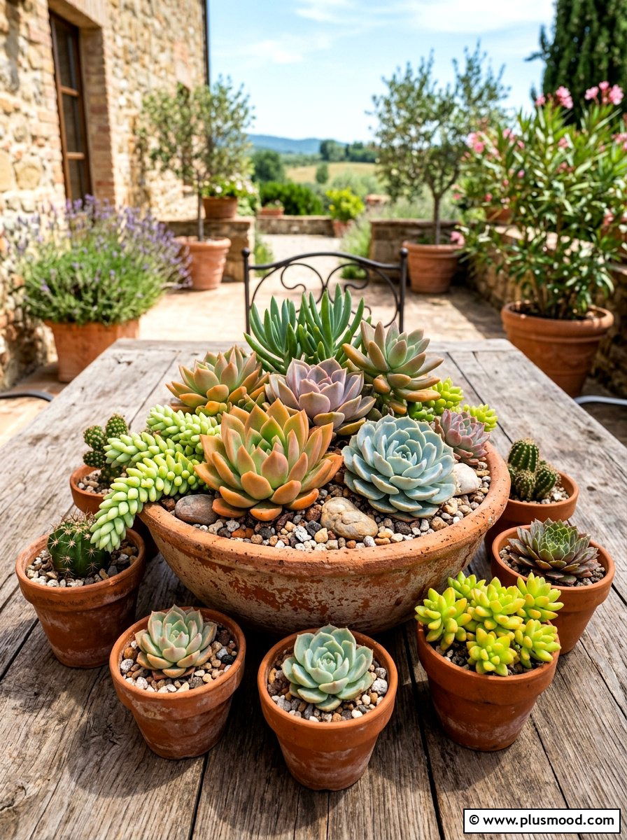 Terracotta Succulent Arrangement - 25 summer small planter ideas
