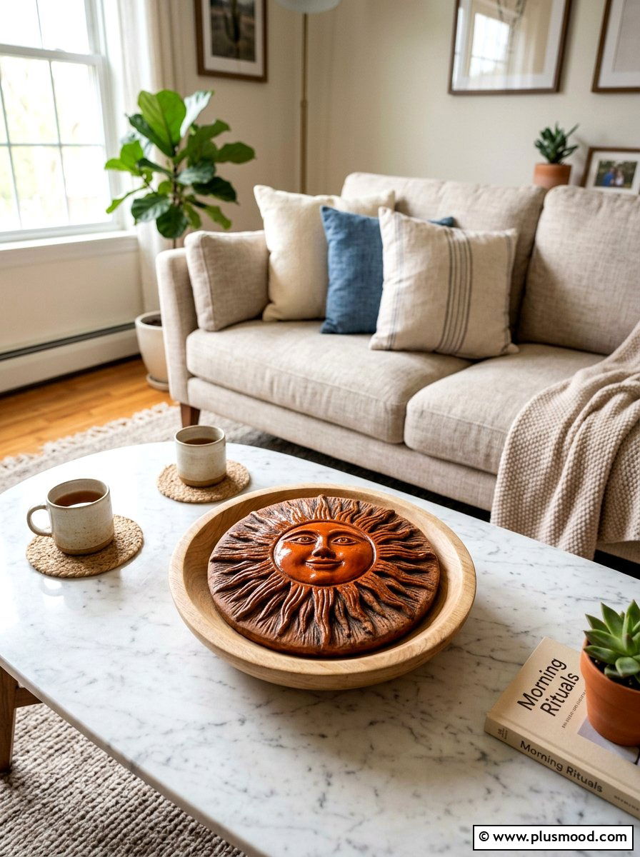 Terracotta Sun Stone - 25 painted rock ideas with boho style