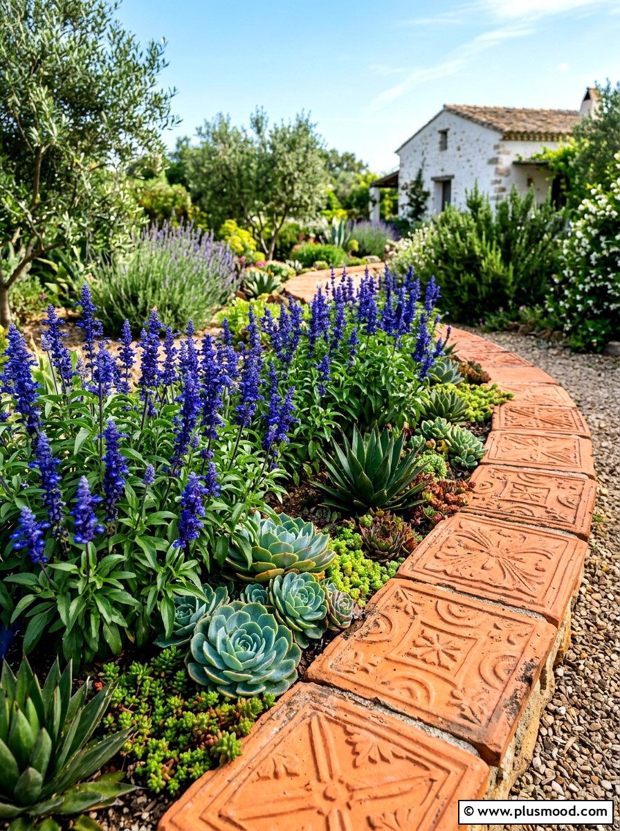 Terracotta Tile Border - 25 summer flower bed edging ideas