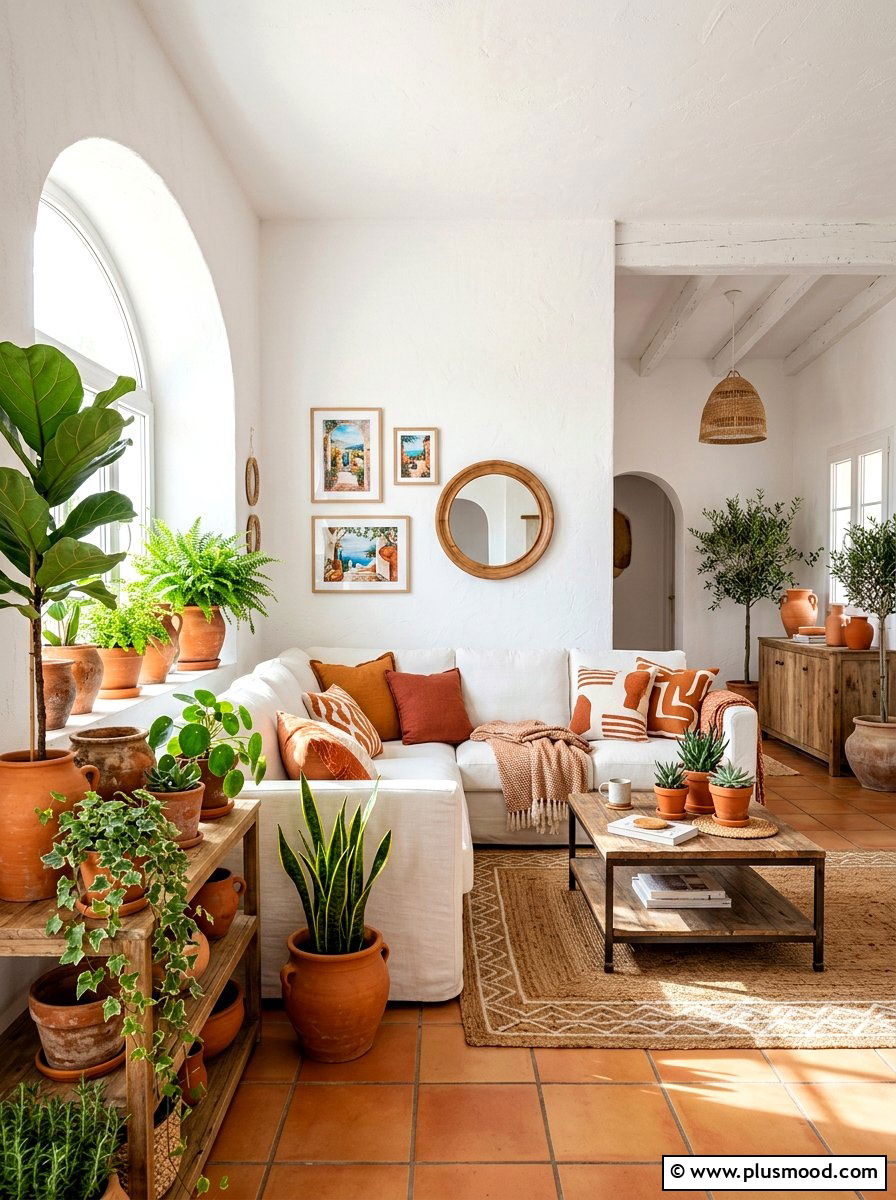 Terracotta White Living Room - 25 summer decor ideas for white living room