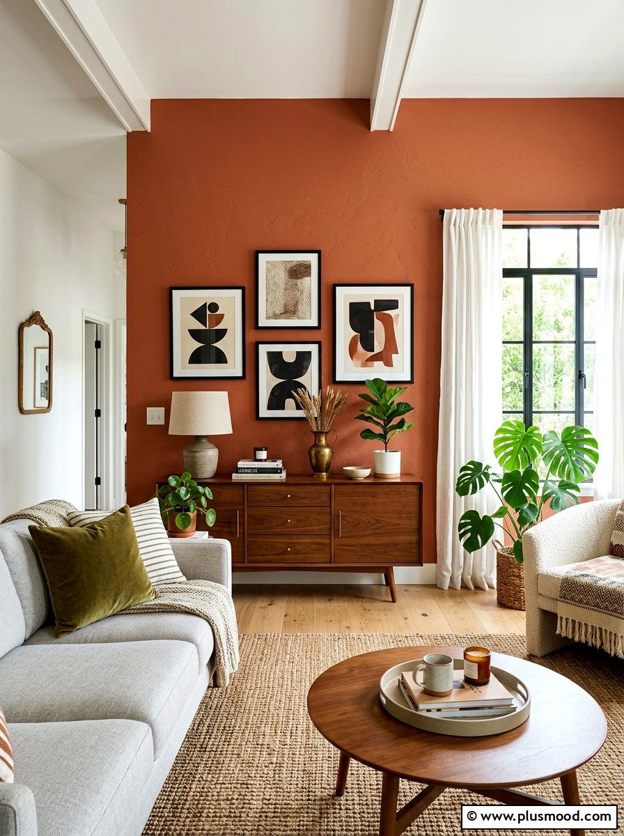Terracotta accent wall decor - 25 summer to fall living room decor ideas