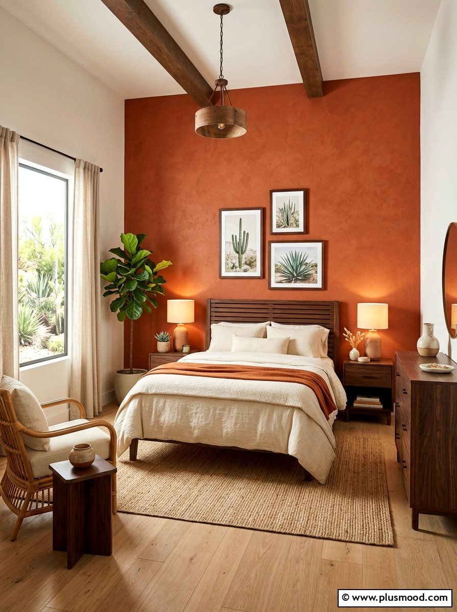 Terracotta accent wall - 25 late summer bedroom decor ideas