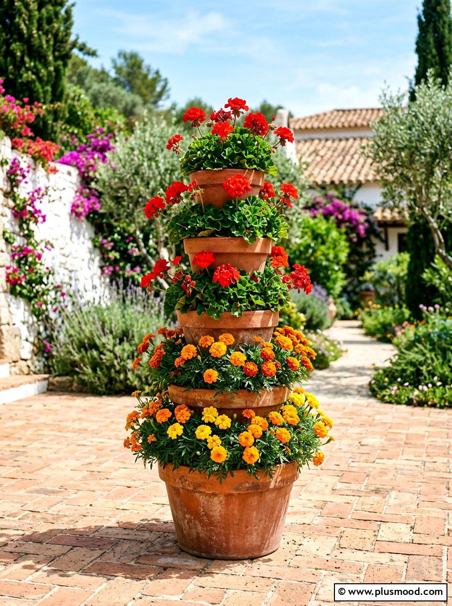 Terracotta flower tower - 25 summer stacked planter ideas