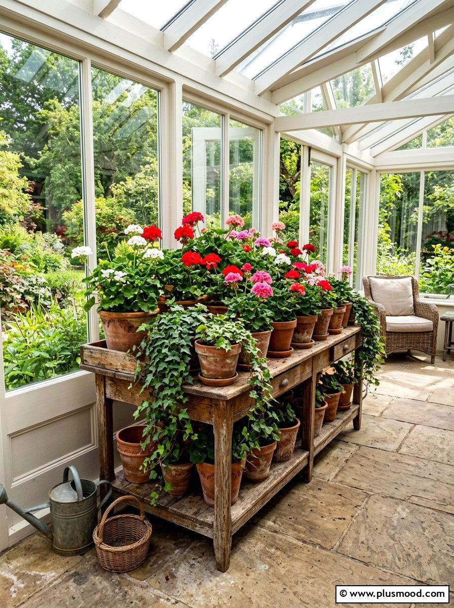 Terracotta plant sunroom - 25 summer English cottage summer decor ideas