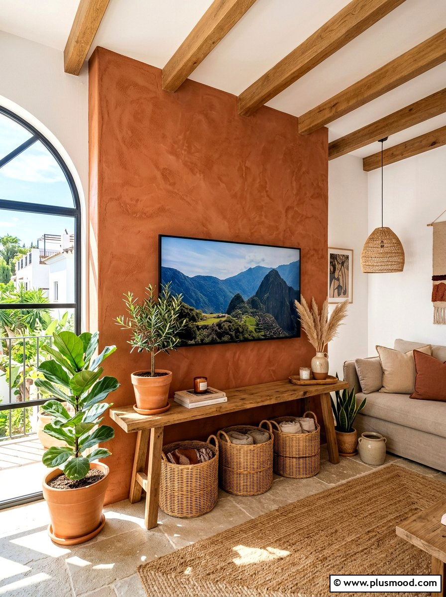 Terracotta plaster tv wall - 25 summer TV wall decor ideas