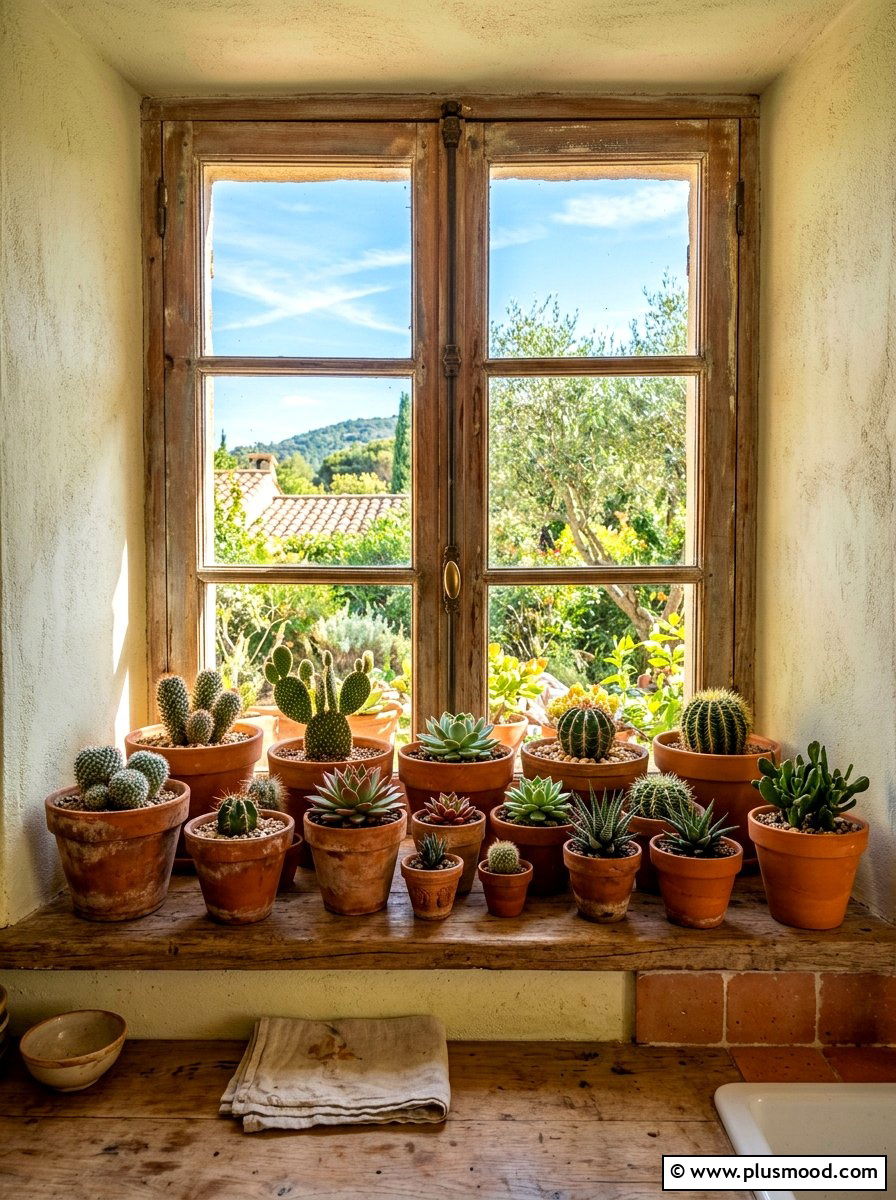 Terracotta pot arrangement - 25 summer kitchen window decor ideas