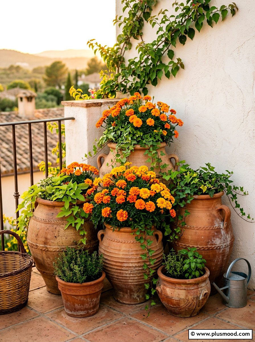 Terracotta pot arrangement - 25 late summer balcony ideas