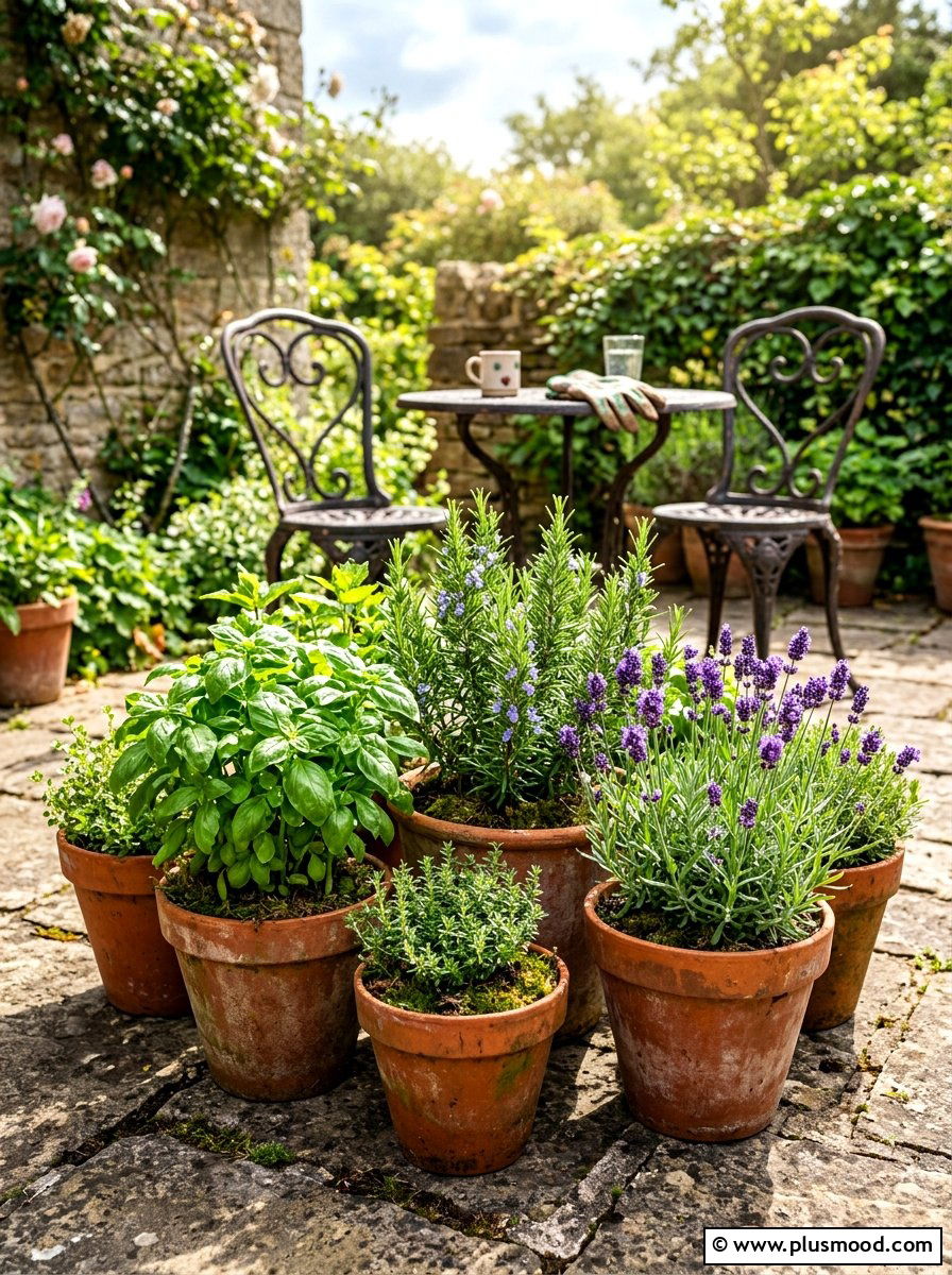 Terracotta pot patio herb garden - 25 summer French country summer decor ideas