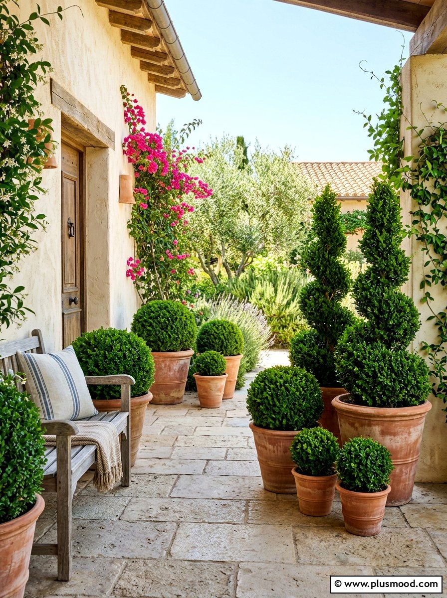 Terracotta pot porch decor - 25 summer front porch decor ideas with topiaries