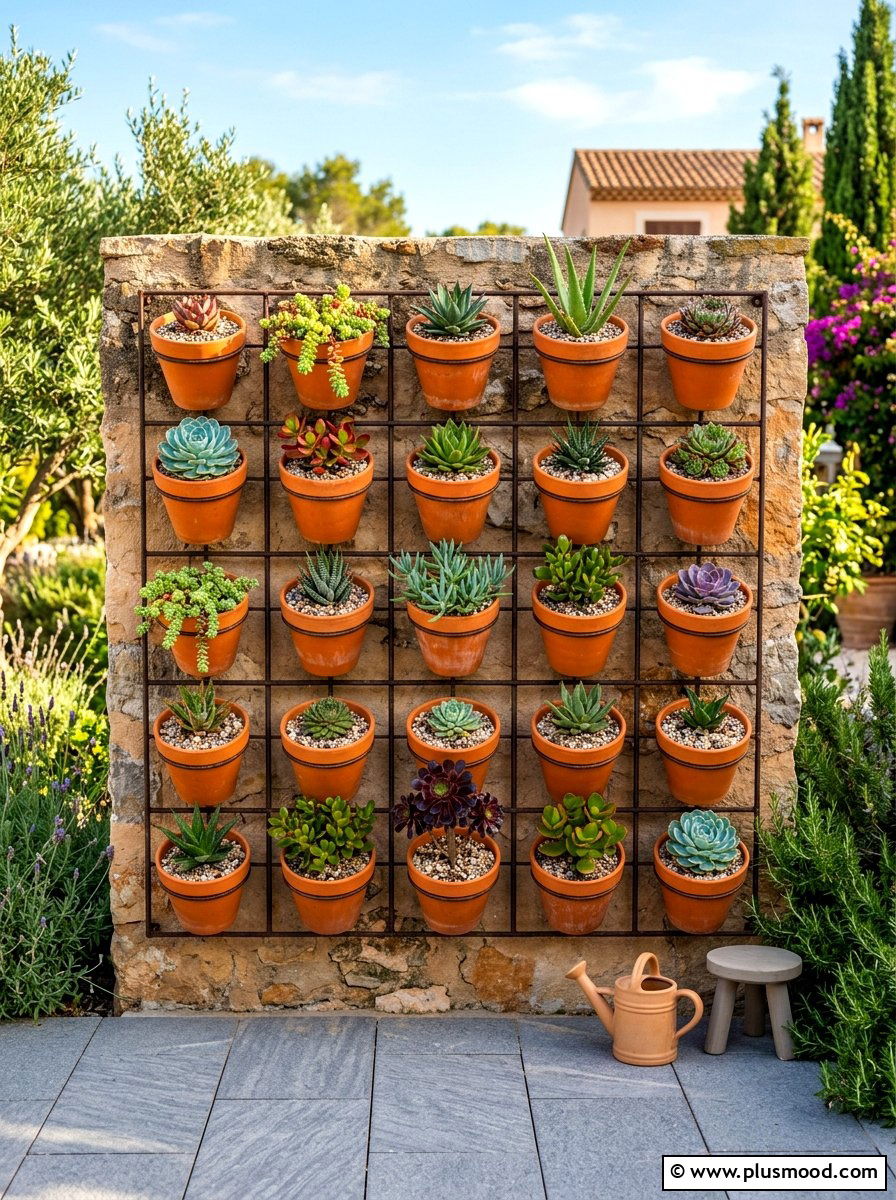 Terracotta pot wall fence - 25 summer backyard fence decor ideas