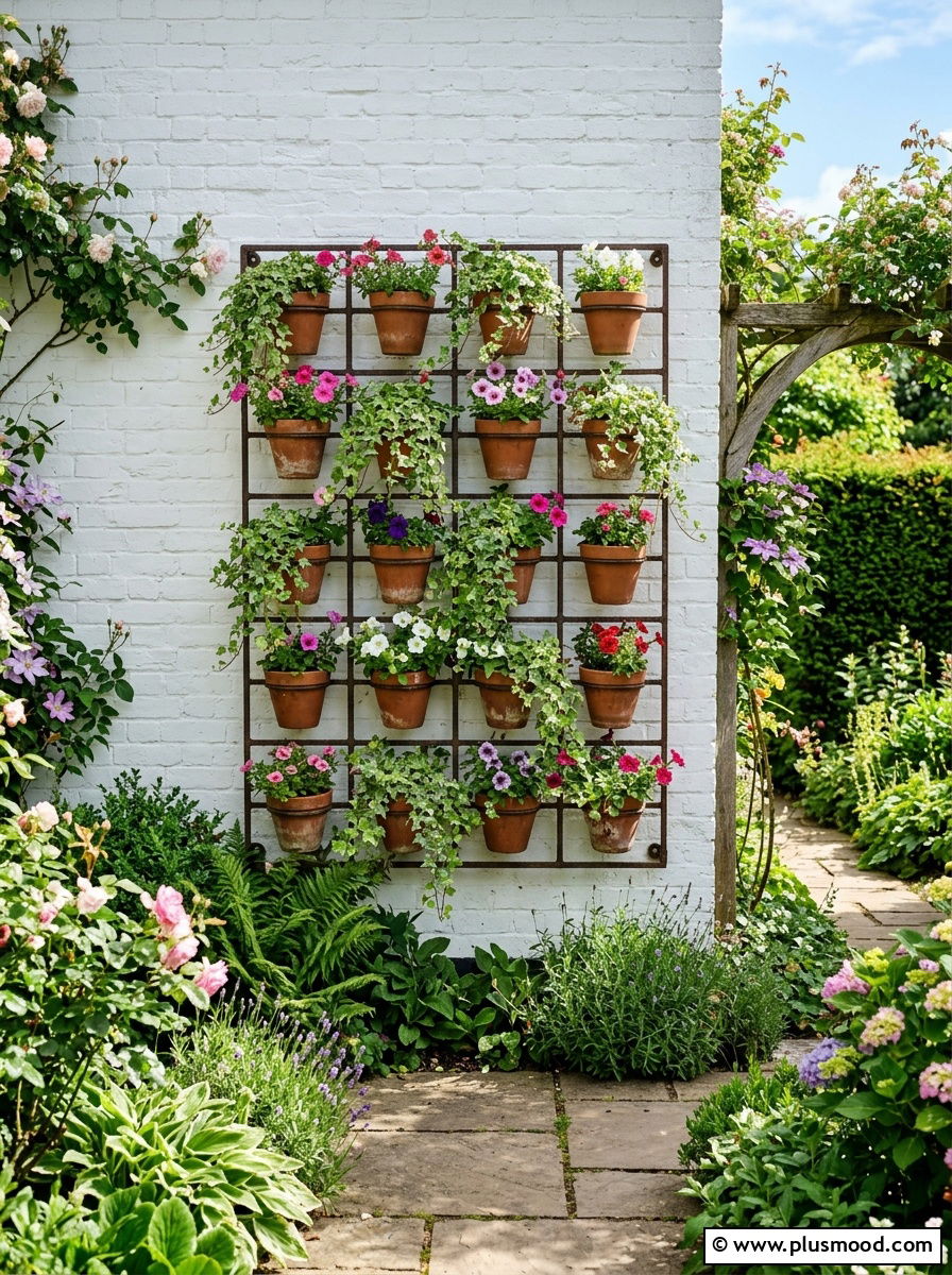 Terracotta pot wall hanger - 25 outdoor garden decor ideas with wall art