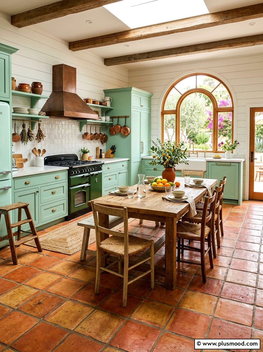 Terracotta tile floor - 25 summer cottage kitchen ideas