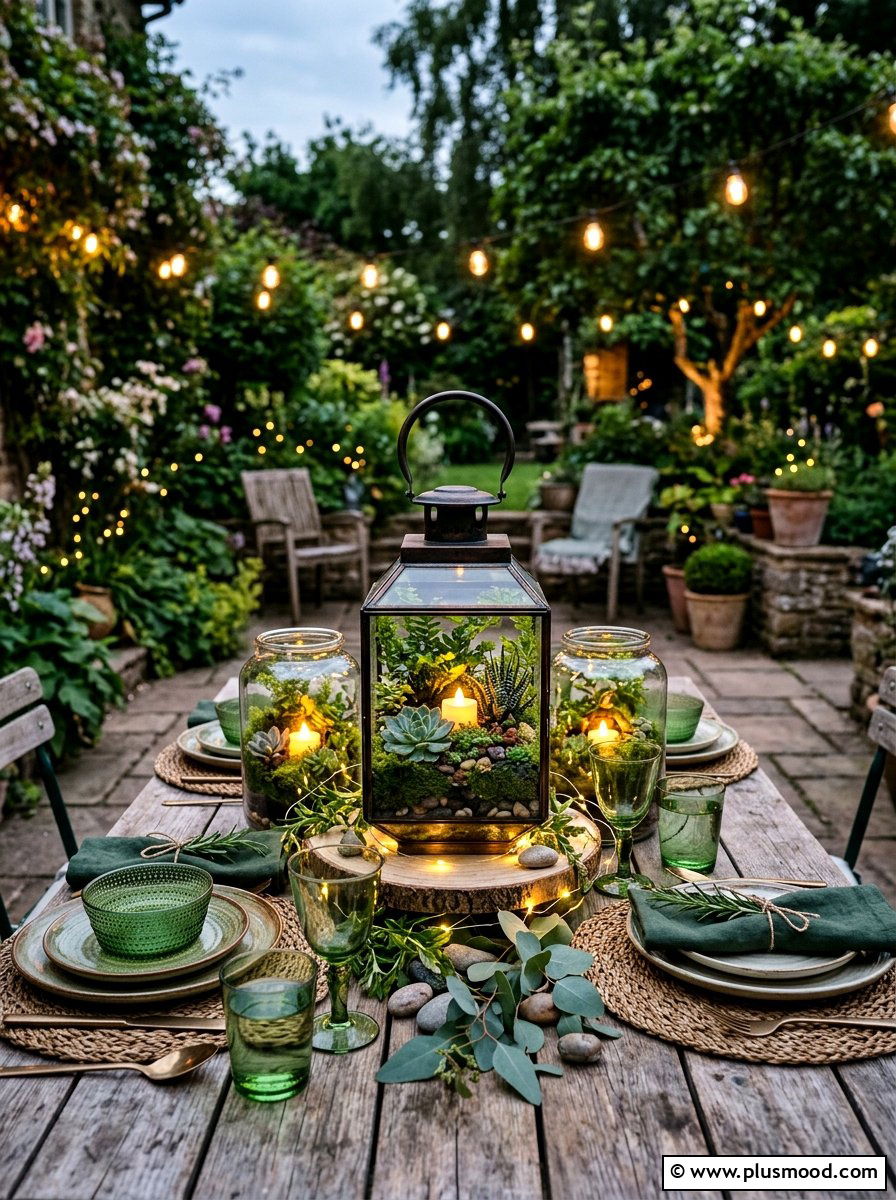 Terrarium lanterns for garden table - 25 summer lantern decor ideas for parties
