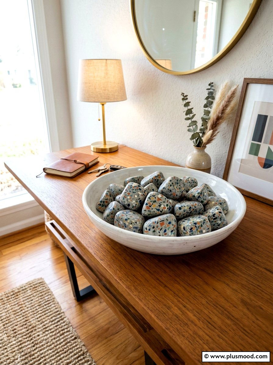 Terrazzo Style Rock - 25 painted rock ideas for tabletop display