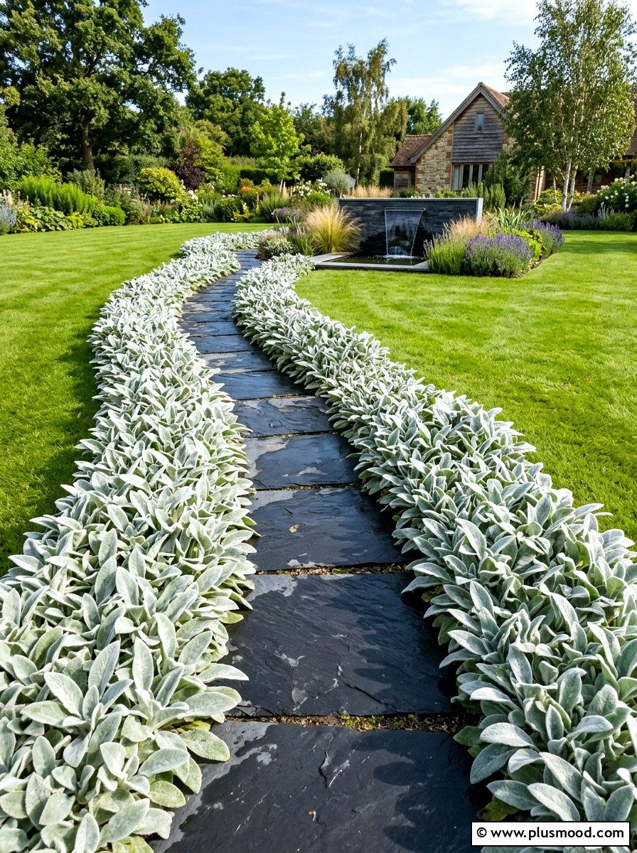 Textural Lambs Ear Walkway - 25 summer path border planting ideas