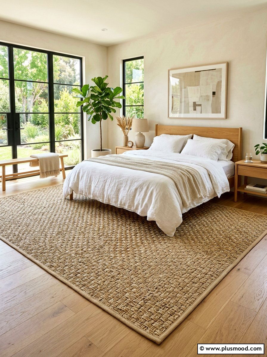 Textured Seagrass Rug Bedroom - 25 summer coastal farmhouse bedroom ideas