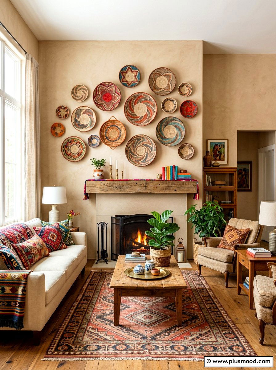 Textured Wall Basket Mantel - 25 summer to fall mantel ideas