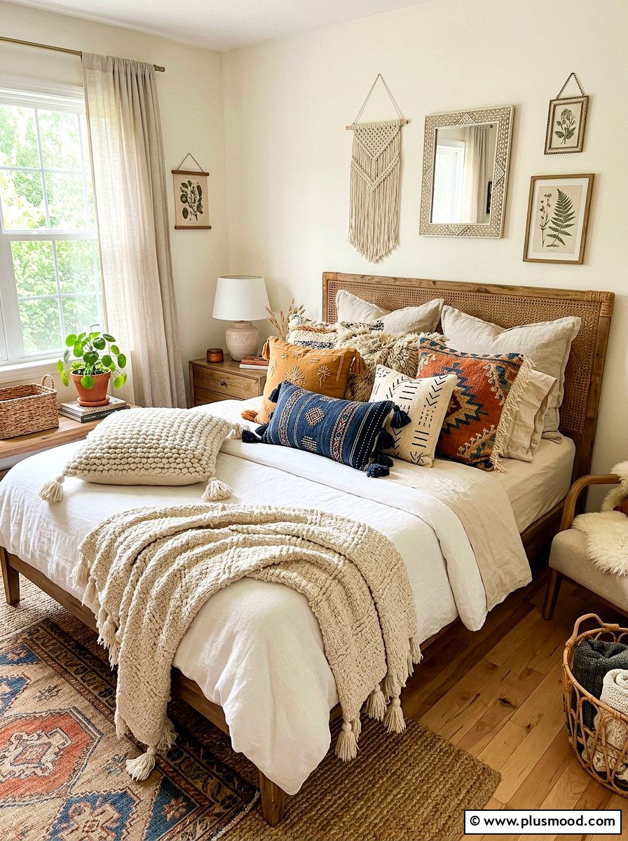 Textured pillow bedroom - 25 boho summer bedroom ideas