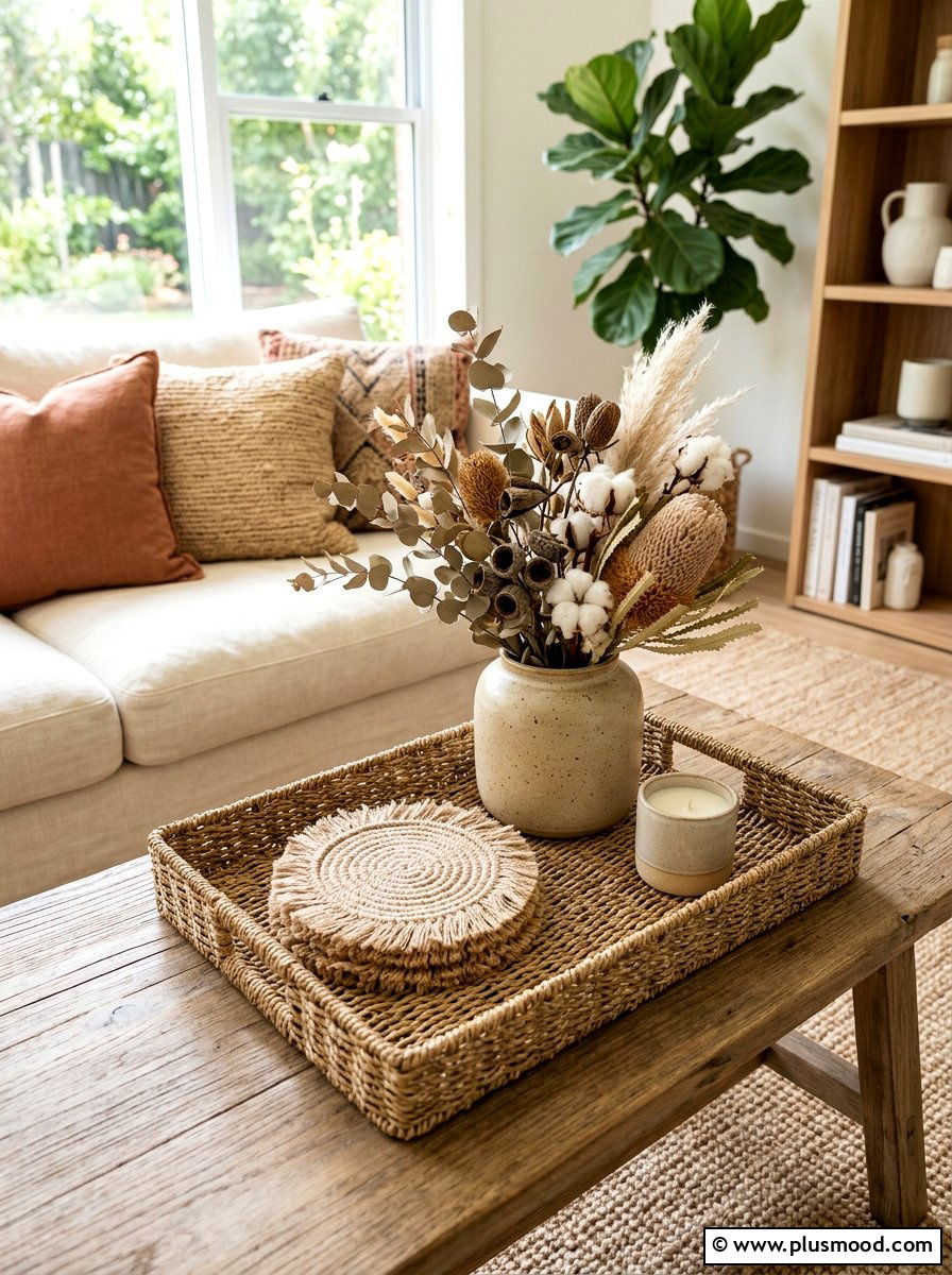 Textured tray arrangement - 25 summer tray decor ideas for living room