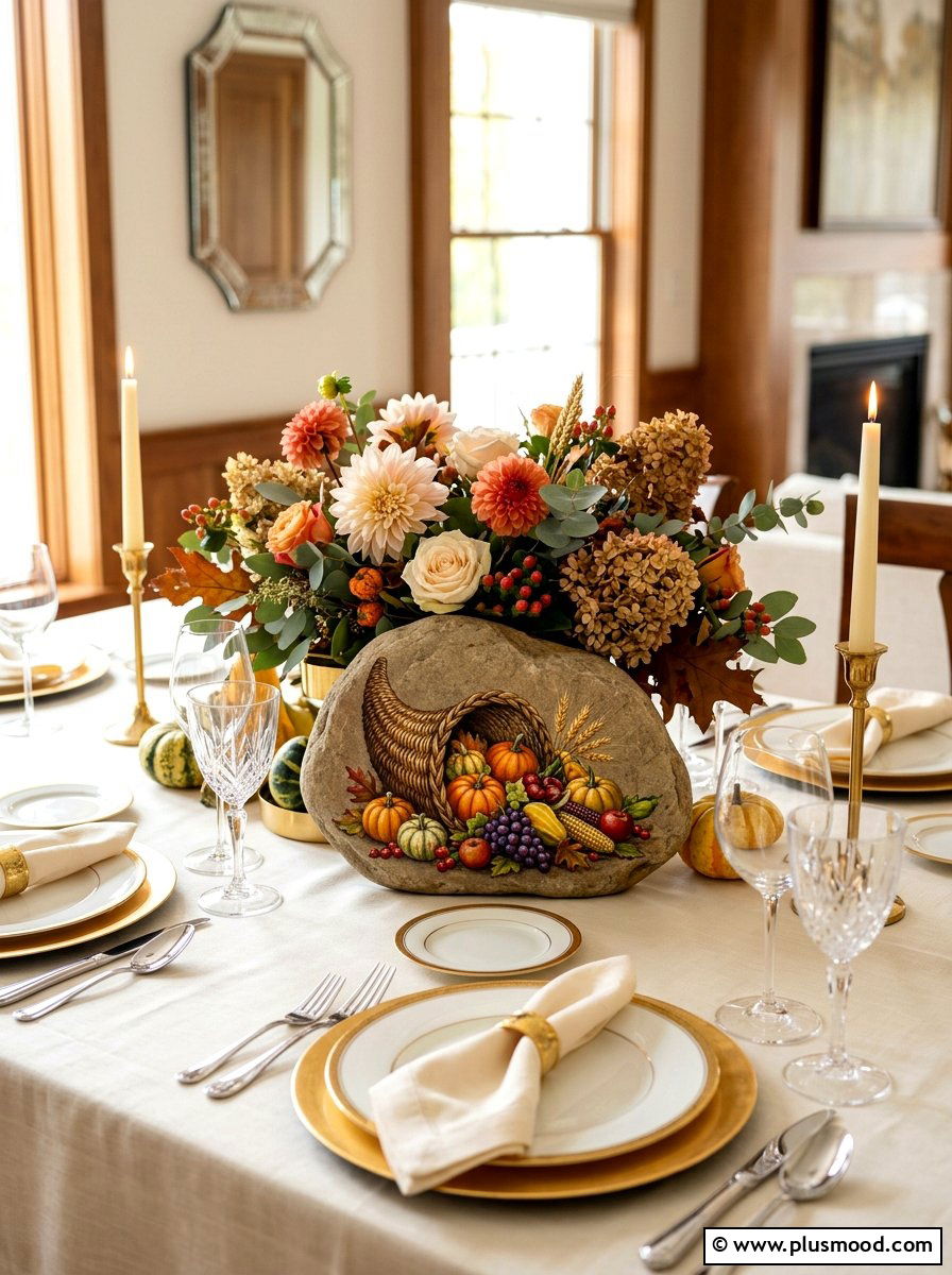 Thanksgiving cornucopia rock - 25 painted rock ideas with holiday theme