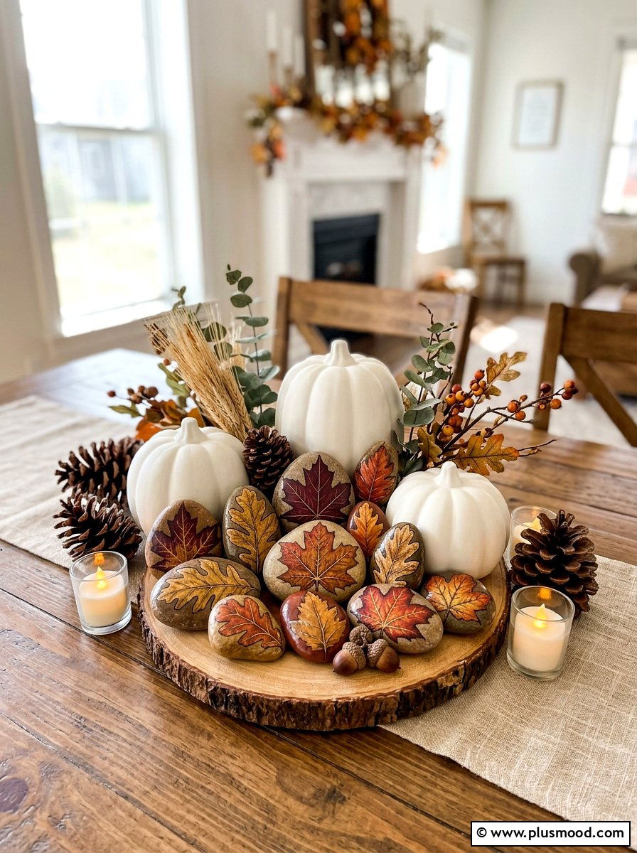 Thanksgiving leaf rock - 25 painted rock ideas with holiday theme