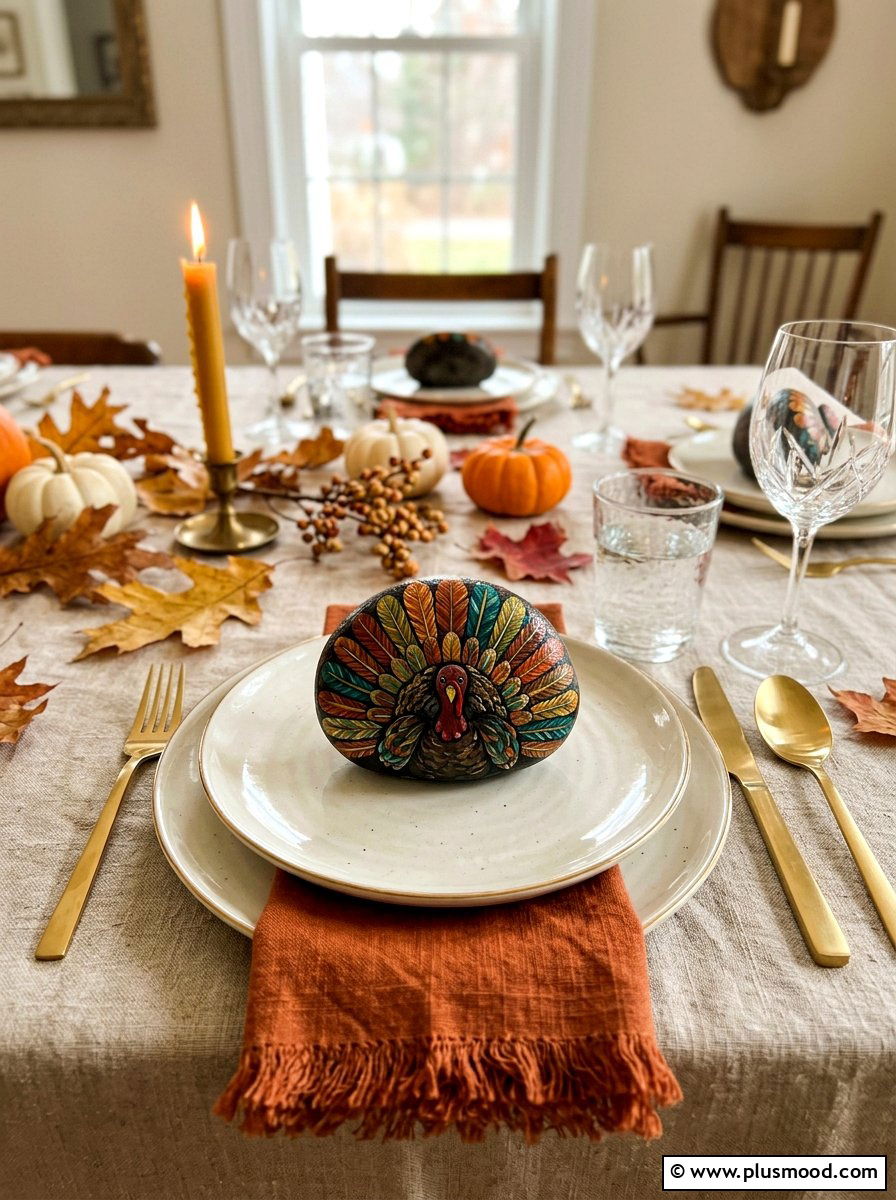 Thanksgiving turkey rock - 25 painted rock ideas with holiday theme
