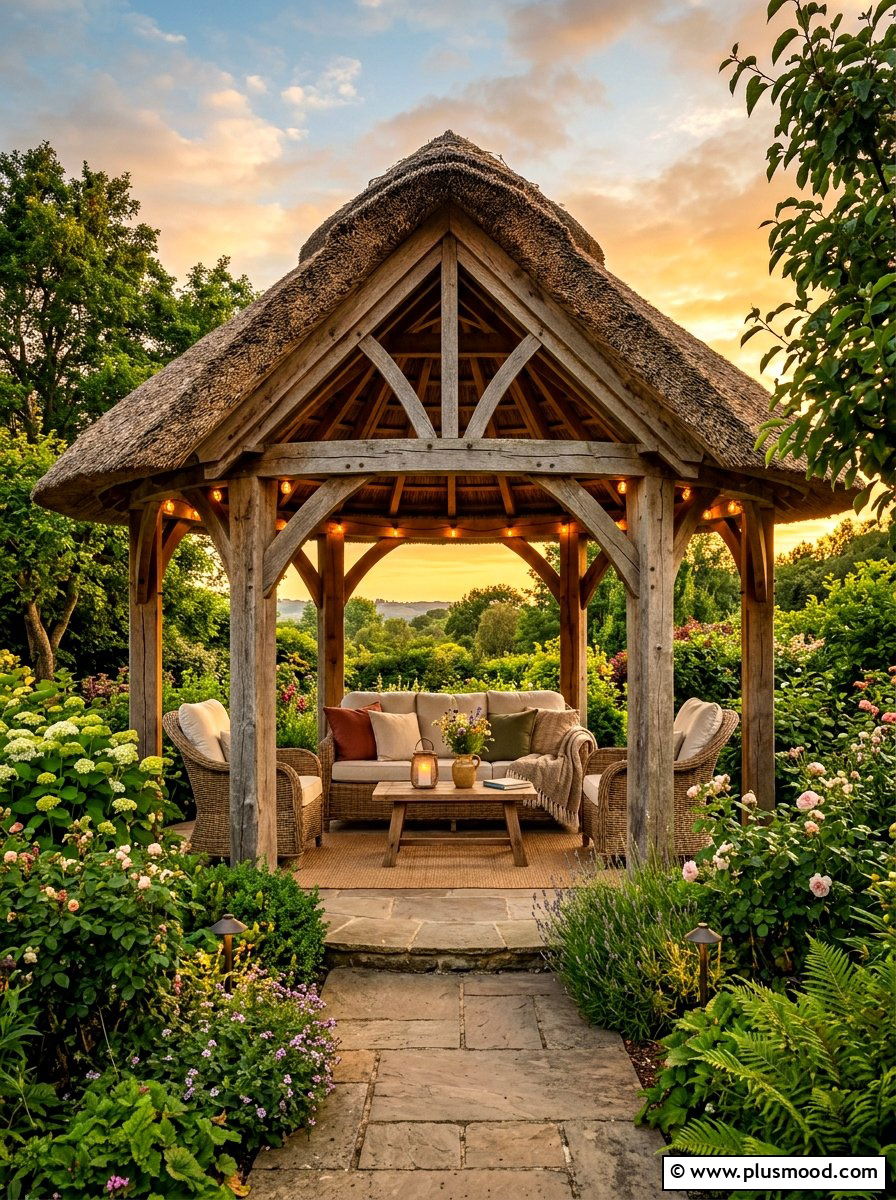 Thatch Roof Gazebo - 25 summer English garden ideas