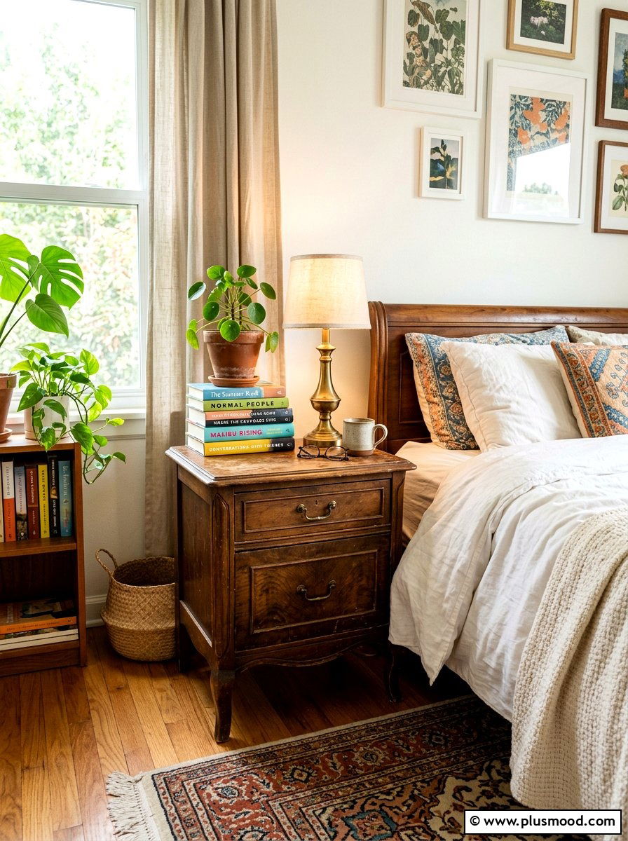 Thrifted Wooden Nightstand - 25 summer bedroom ideas on a budget