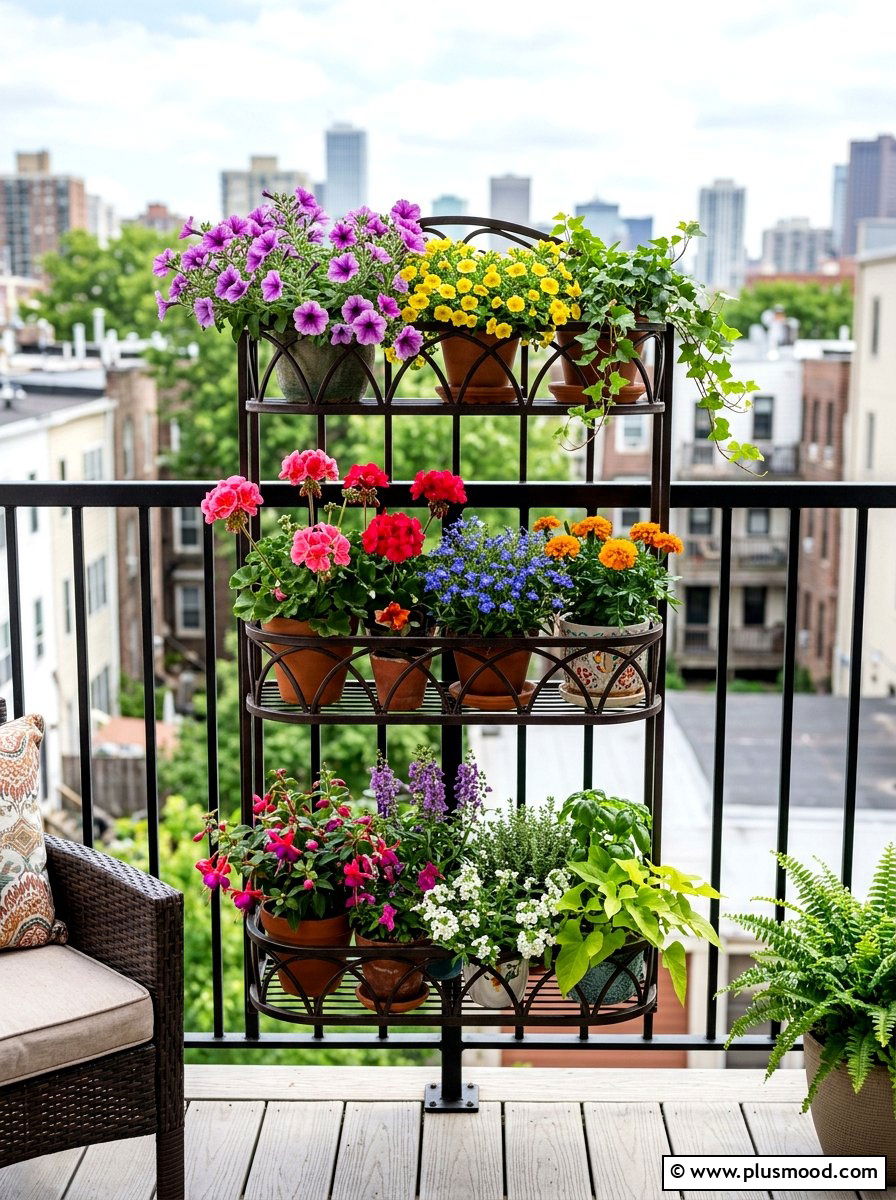 Tiered Balcony Railing Stand - 25 summer porch rail planter ideas