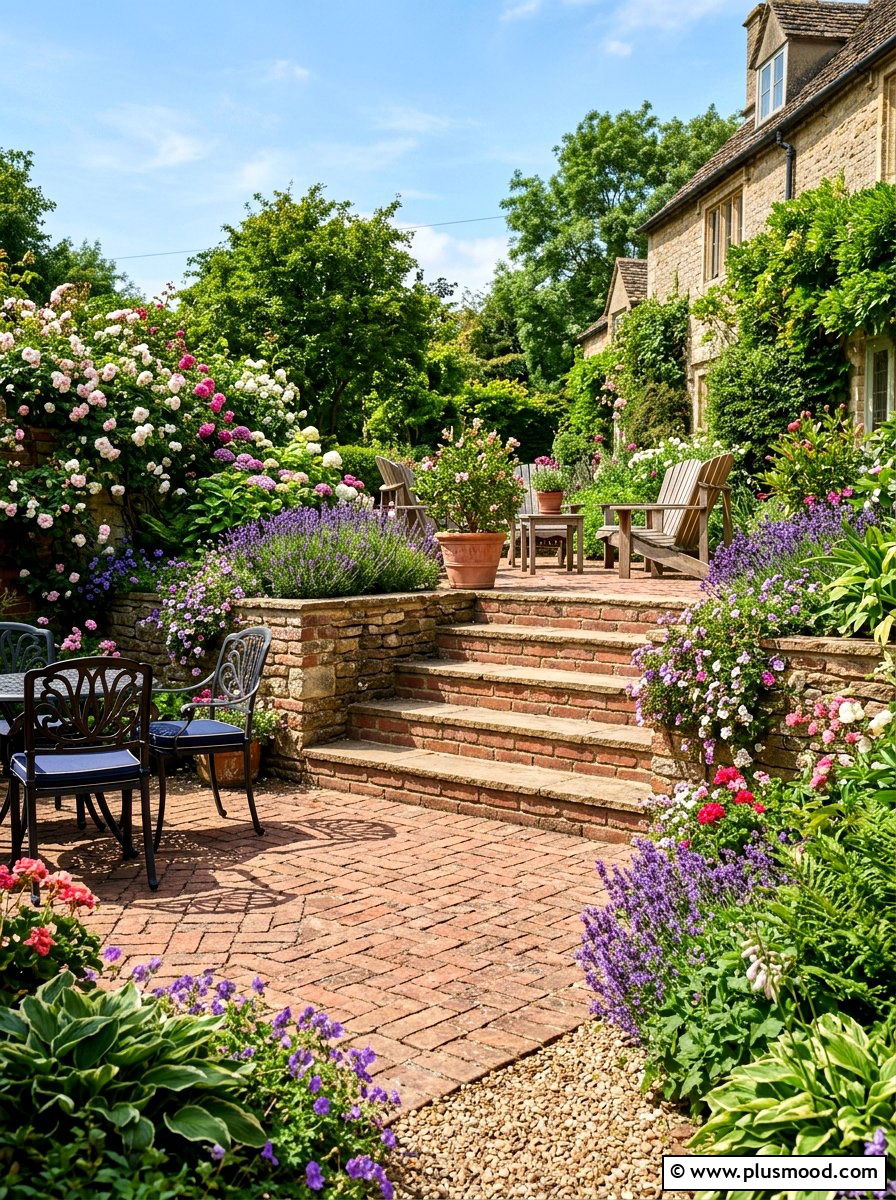 Tiered Brick Patio - 25 small backyard ideas with brick patio