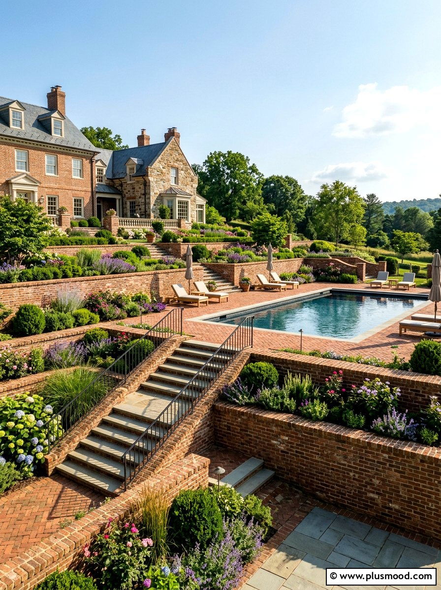 Tiered Brick Pool Landscaping - 25 pool landscaping ideas with brick edging