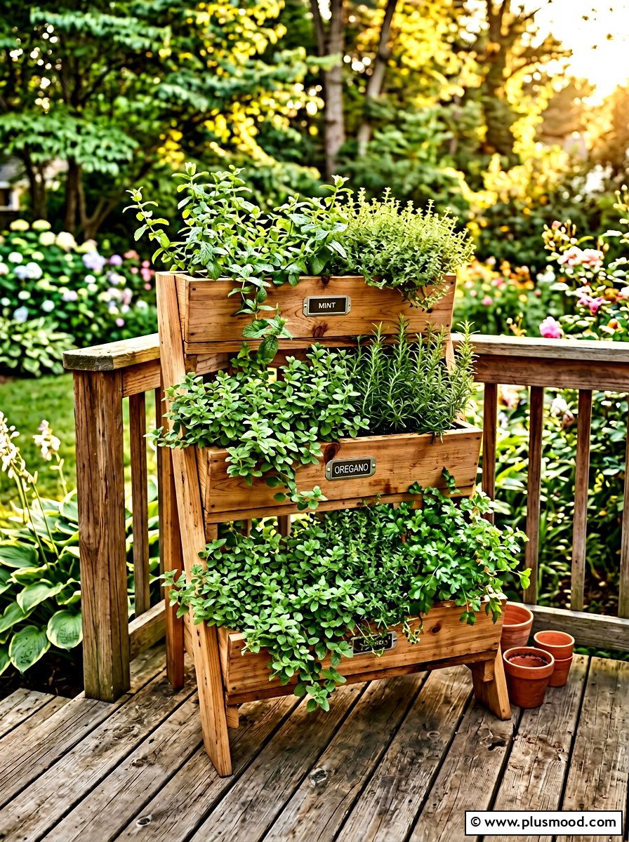 Tiered Cedar Planter - 25 small backyard ideas with herb garden