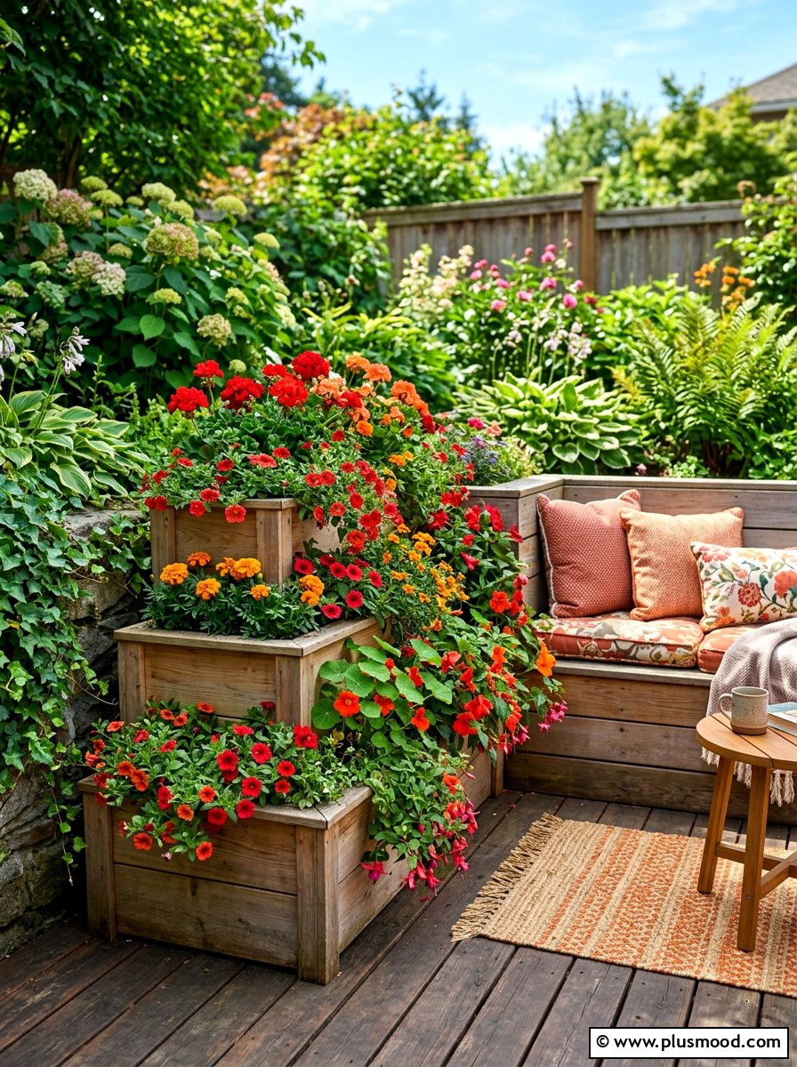 Tiered Corner Wood Planter - 25 summer modern planter ideas