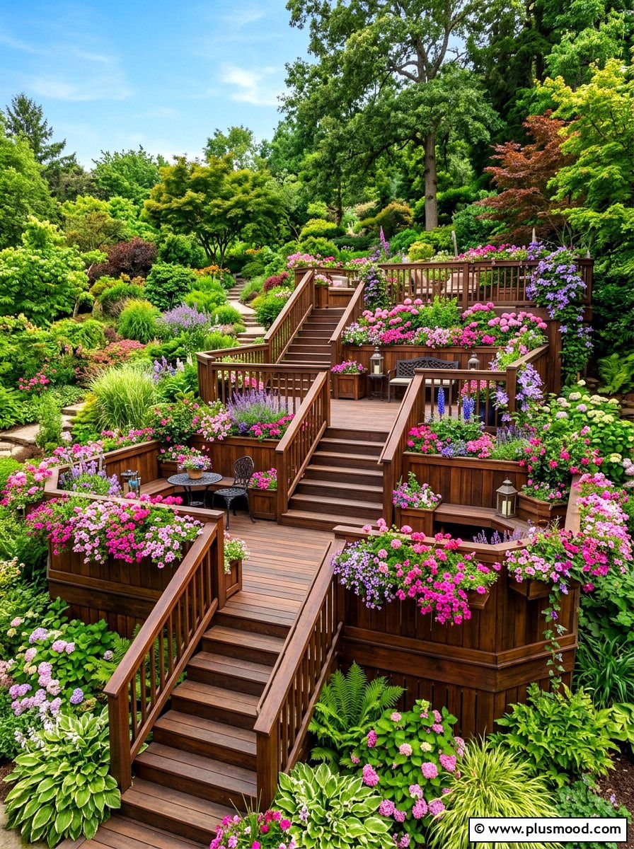 Tiered Deck Garden - 25 summer backyard deck ideas