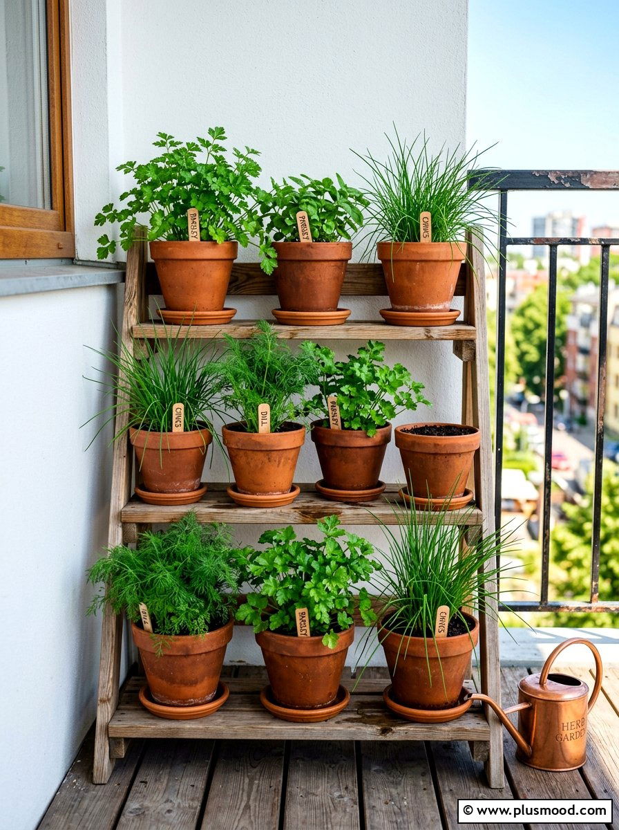 Tiered Herb Stand - 25 summer balcony herb garden ideas