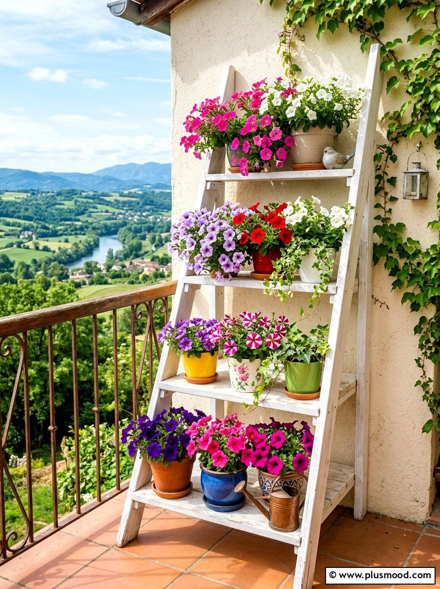 Tiered Ladder Shelf - 25 summer balcony wall decor ideas