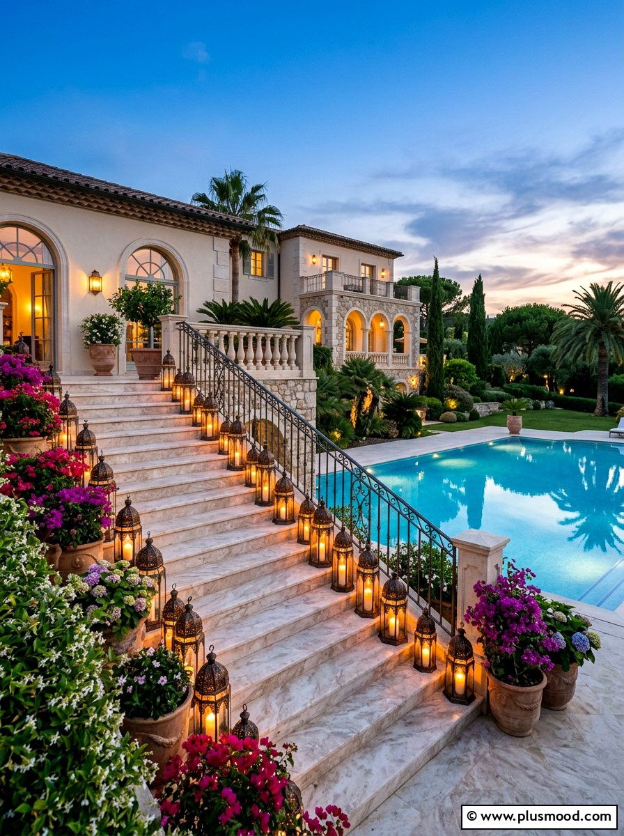 Tiered Lanterns On Pool Stairs - 25 pool landscaping ideas with lanterns