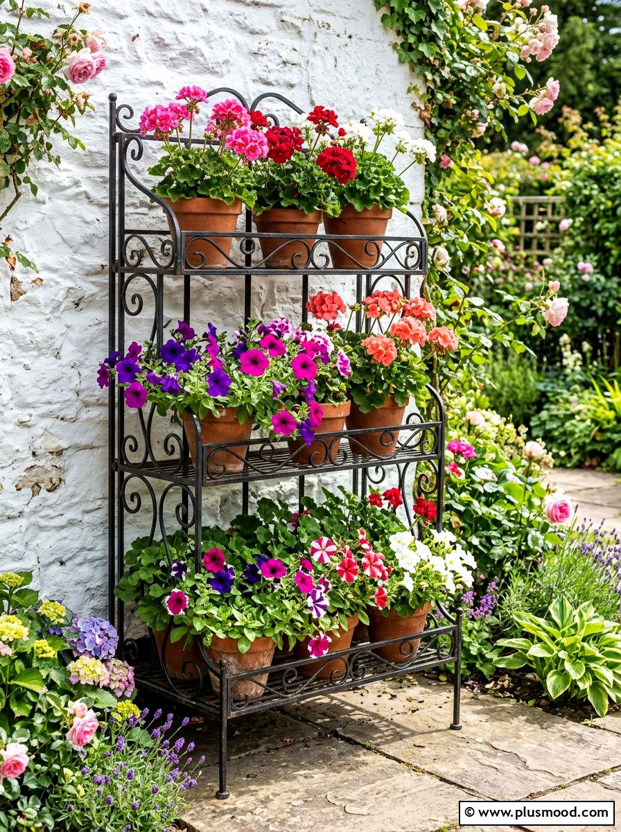 Tiered Metal Plant Stand - 25 summer front porch decor ideas for apartments