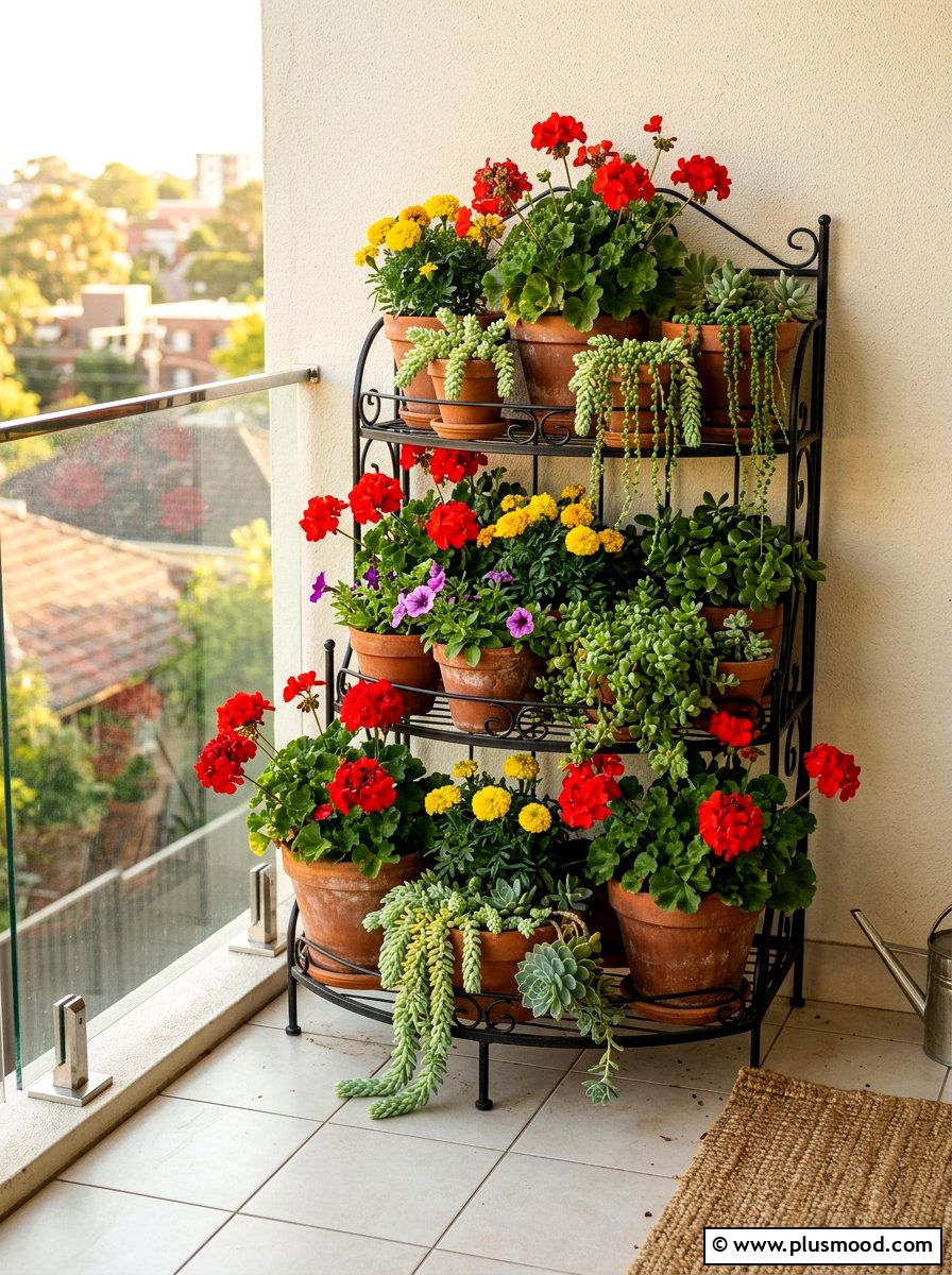 Tiered Plant Stand - 25 summer balcony planter ideas