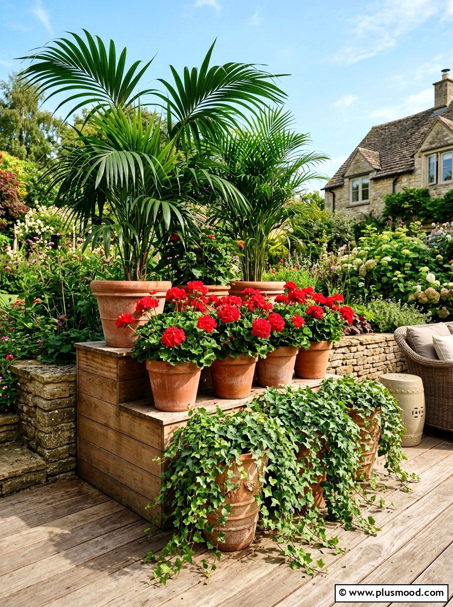 Tiered Potted Garden - 25 summer layered flower bed ideas