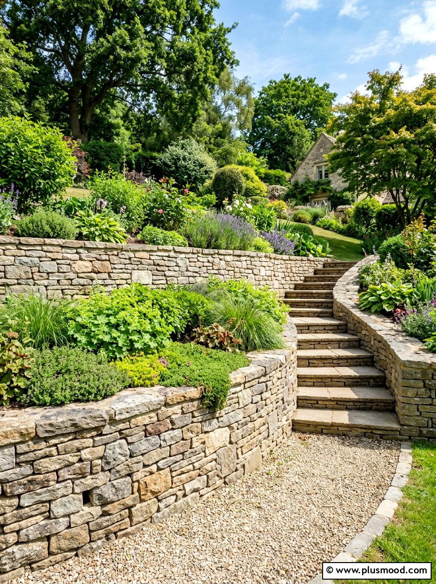 Tiered Retaining Wall - 25 small backyard ideas low maintenance