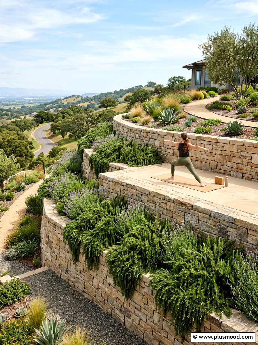 Tiered Retaining Wall - 25 small backyard ideas with yoga space